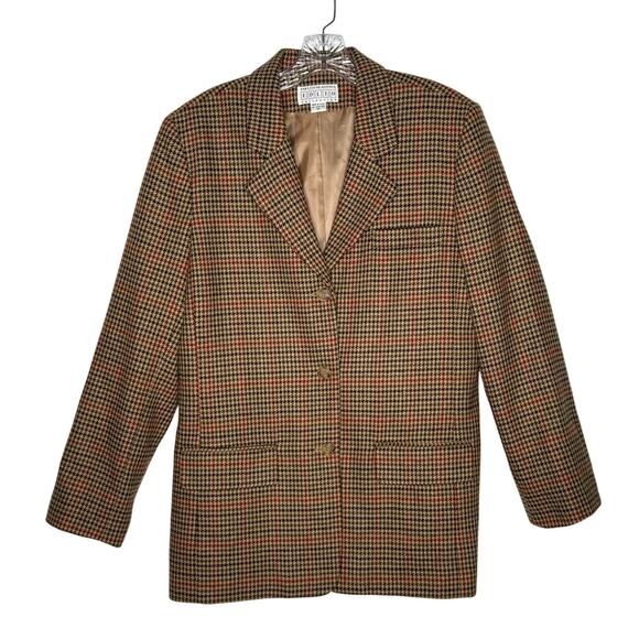 Vintage Saks Fifth Avenue Folio Houndstooth Wool Blazer USA large - Picture 2 of 15